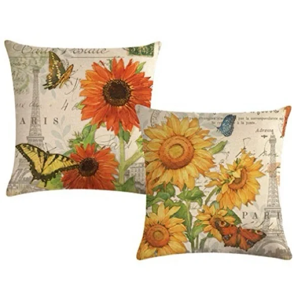 New! ULOVE LOVE YOURSELF 2Pack Sunflower Throw Butterfly Square Cushion Cover - Picture 2 of 5